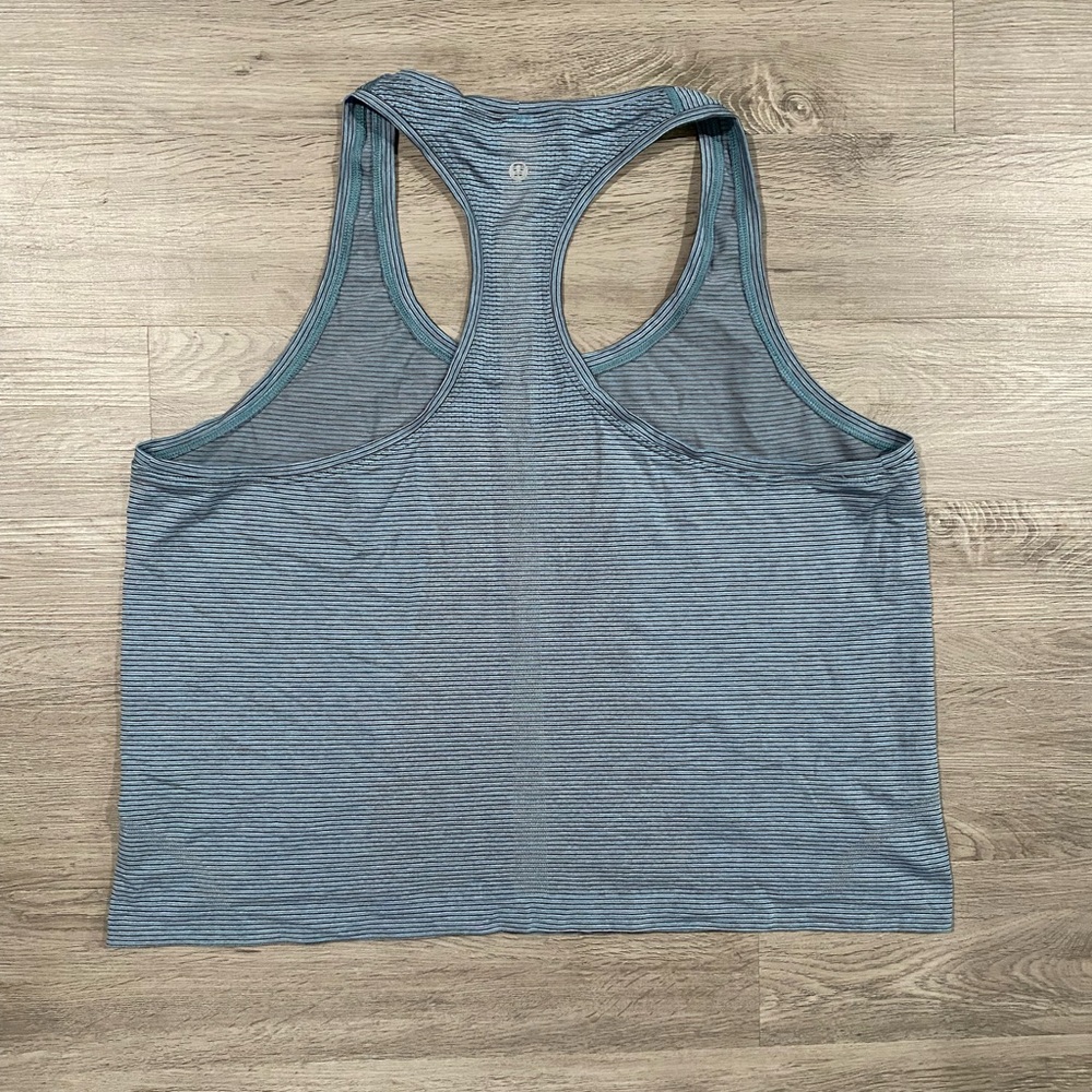 Lululemon Swiftly Tech Cropped Striped Blue Racerback Tank Top - Picture 4 of 4
